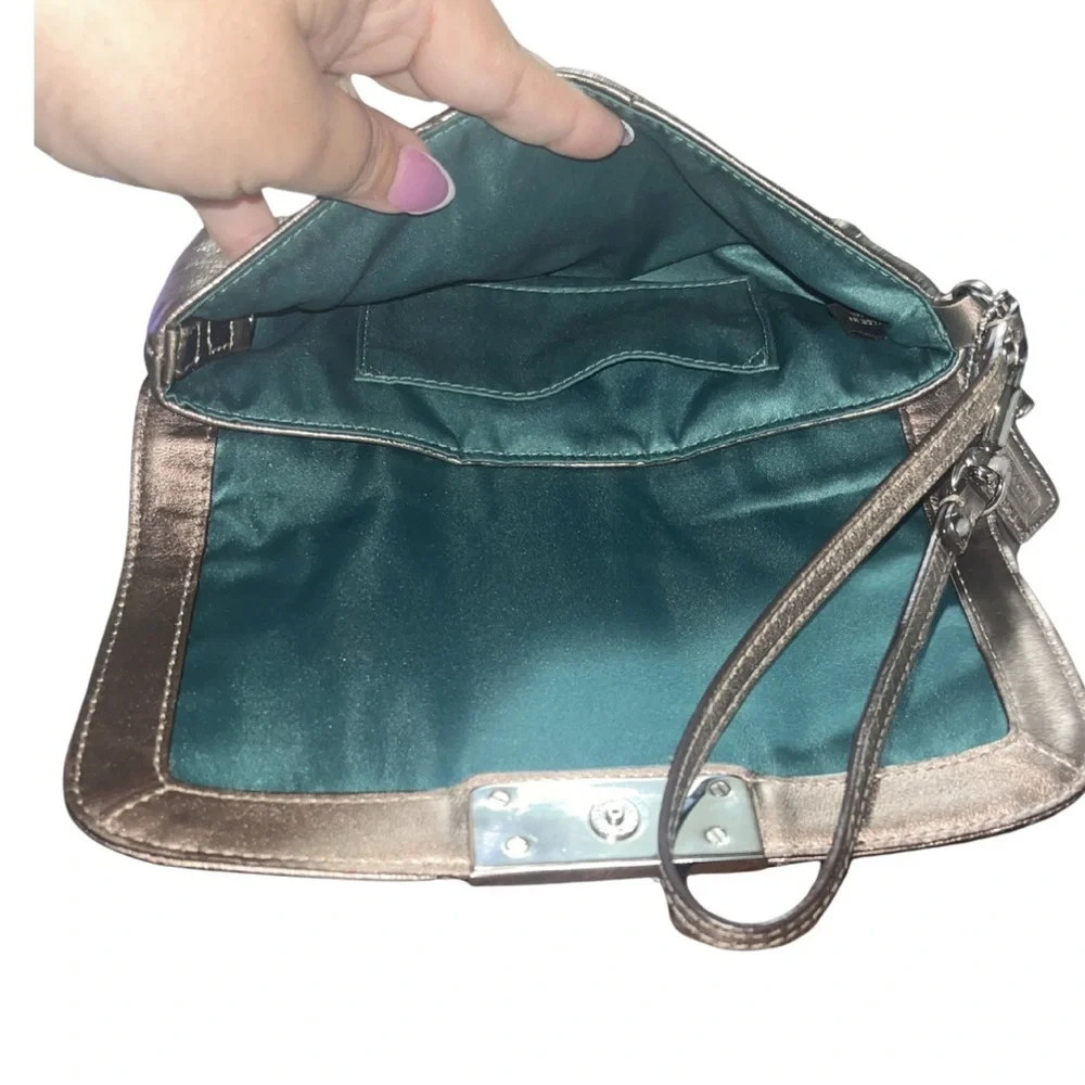 Coach Kristin Metallic Pewter Soft Pebble Leather Wallet, Wristlet Purse